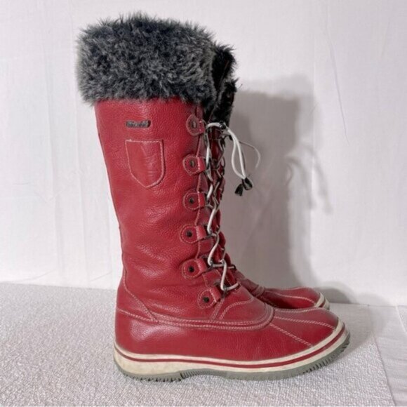 Vintage Atelier Noir Thinsulate Red Leather Lace Up Round Toe Winter Boots 8 - Picture 1 of 13